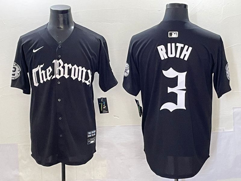 Men 2025 New York Yankees #3 Ruth Black Five generations Joint Name Nike MLB Jersey style 1